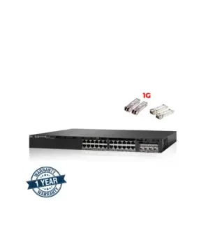 Cisco Catalyst 3650 24P 1G PoE+ Uplink 10G  WITH 4 GBICS ( 2*10G &2*1G ) FREE