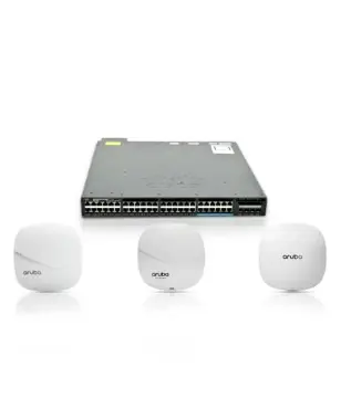 Cisco Catalyst 3650 48Port POE+ 12Port 10G With ( Aruba AP‑305 OR Aruba AP‑325 OR Aruba AP‑505 )